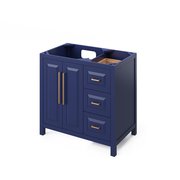 Jeffrey Alexander 36" Hale Blue Cade Vanity, left offset, Boulder Vanity Cultured Marble Vanity Top VKITCAD36BLBOR